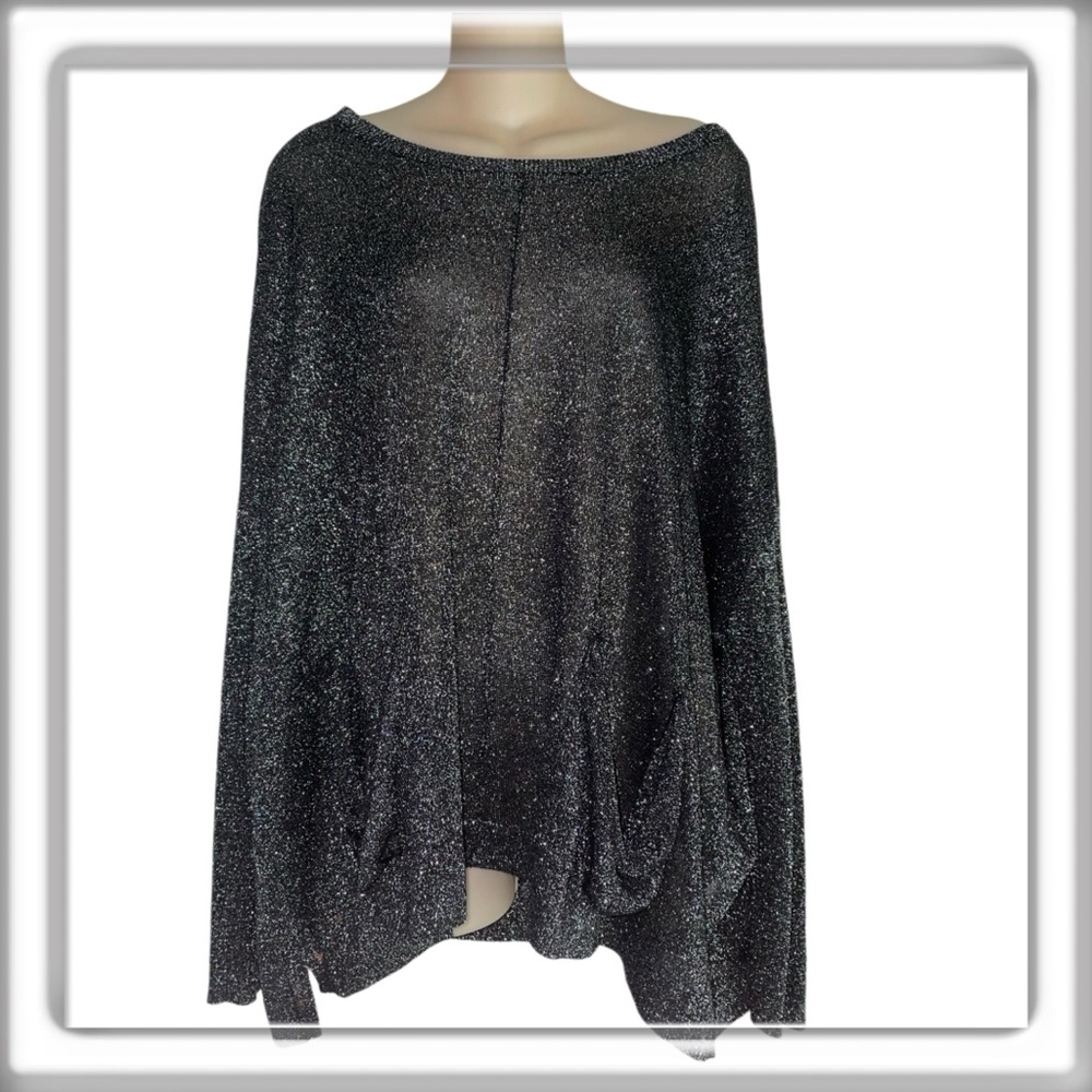 Karen Kane Black Evening Cocktail Top Sweater Long Sleeve Boat Neck Size Medium